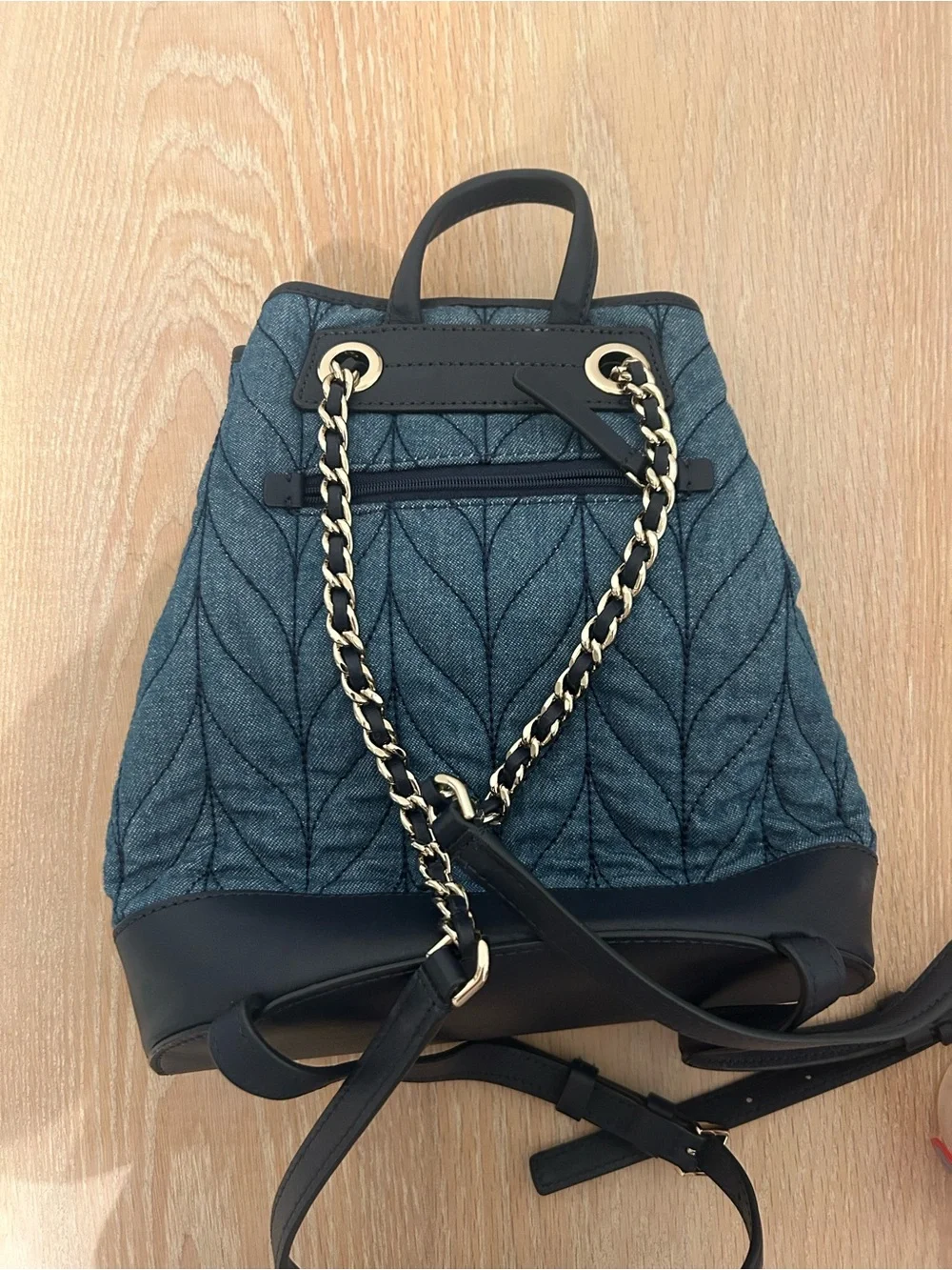 kate spade Quilted Denim Drawstring Backpack with Navy Trim